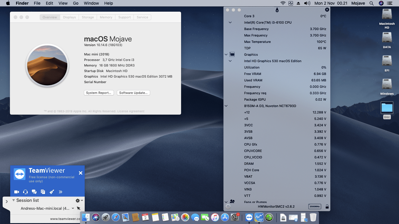 Success Hackintosh macOS Mojave 10.14.6 Build 18G103 in Asus B150M-A-D3 + Intel Core i3 6100